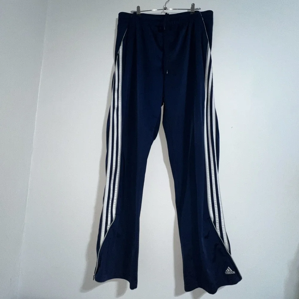 Adidas Track‎ Pants Men's XL Blue 3 Stripes VTG 2004 Ankle Zip Polyester